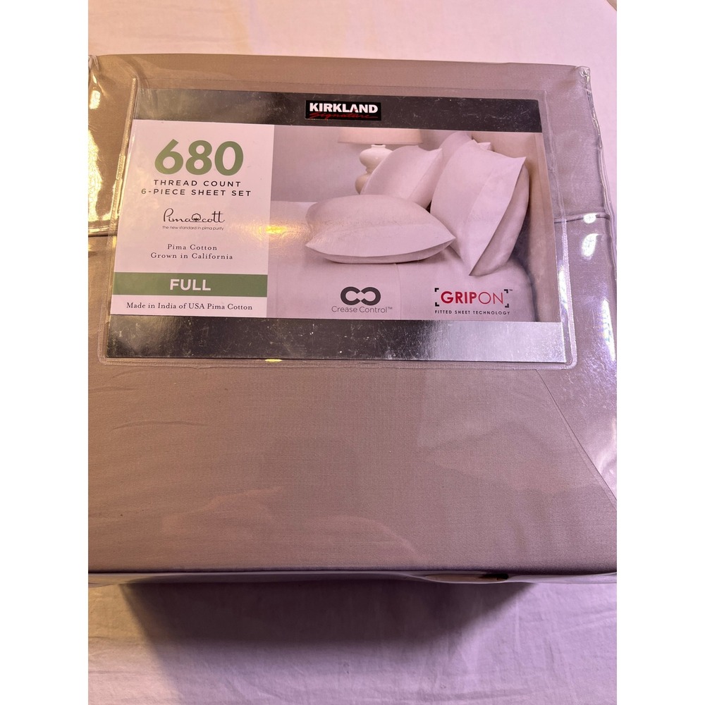 Kirkland Signature Sheet Set Full Alloy Grey NEW 680 Thread Count Pima Cotton